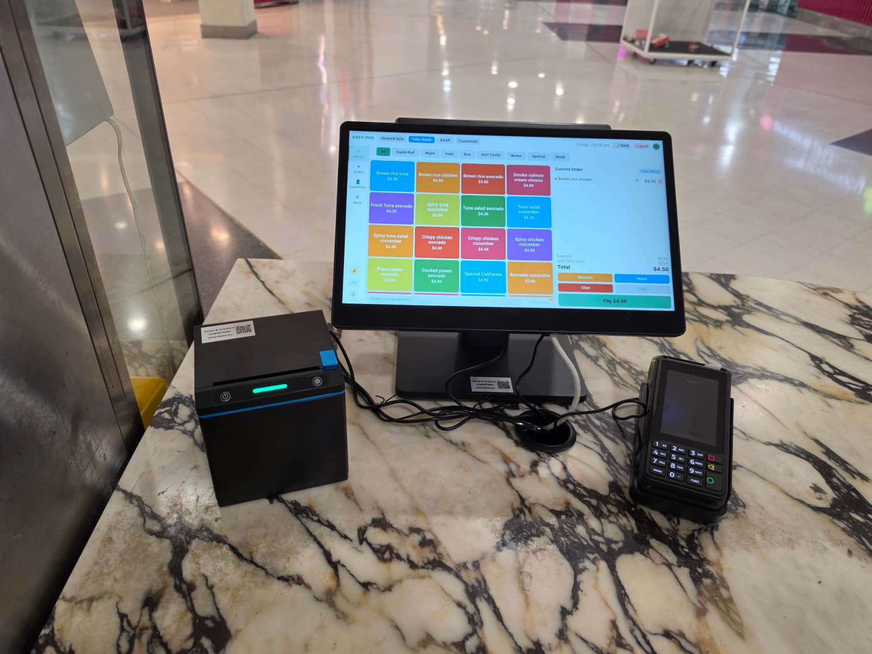 Smart POS showing the sushi menu buttons