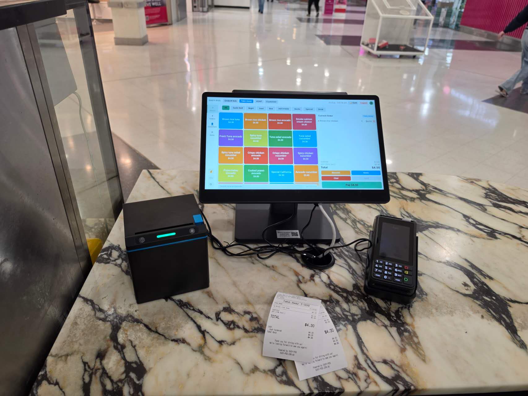 Smart POS with a receipt printed at the counter