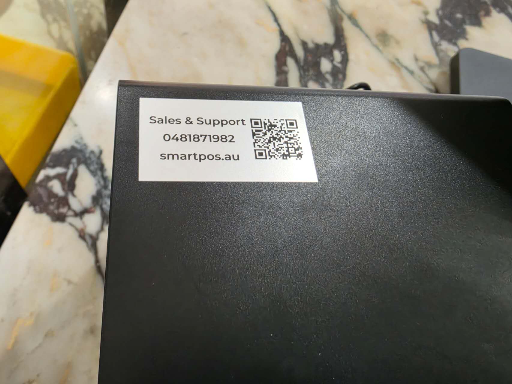 Smart POS support label on the back of the screen